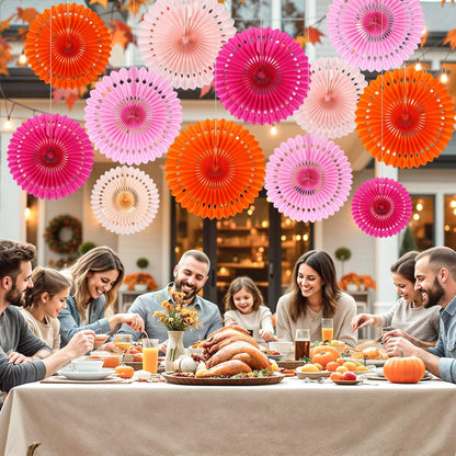BestoFun 12PCS Paper Fans Hot Pink Party Decorations Tissue Paper Flowers Decorations Hanging Honeycomb Round Paper Fans Decoration for Girl Groovy Birthday Baby Shower Wedding