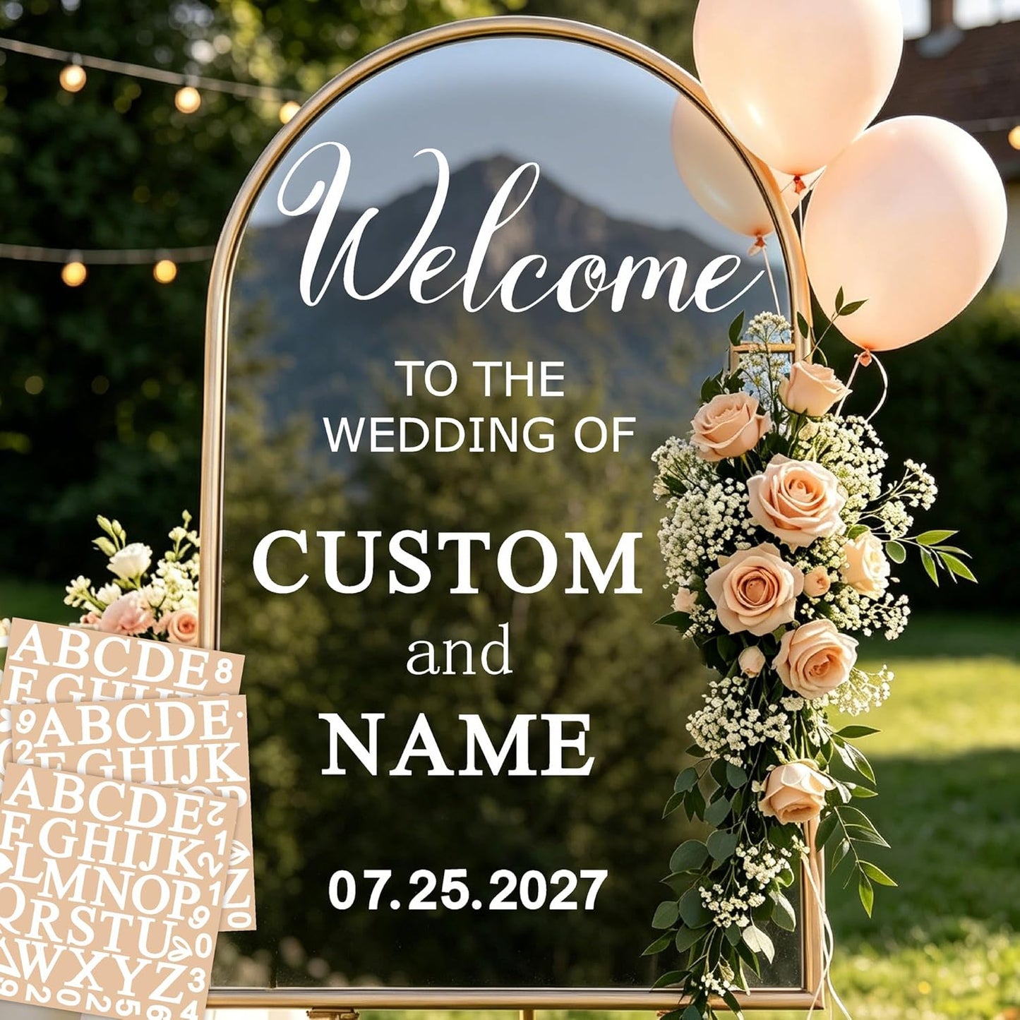 Custom Name Welcome to Our Wedding Signs Personalized Wedding Mirror Decals Selfie Mirror Decal for Wedding Entry Reception Display Golden Date Marriage DIY Vinyl Lettering Welcome Party Decoration