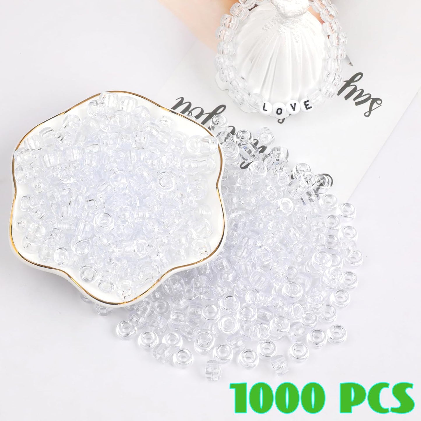 1000Pcs Glow in The Dark Pony Beads 9mm Plastic Kandi Beads Bulk for Friendship Bracelet Necklace Craft Jewelry Making Beads for Hair Braids 9 Color