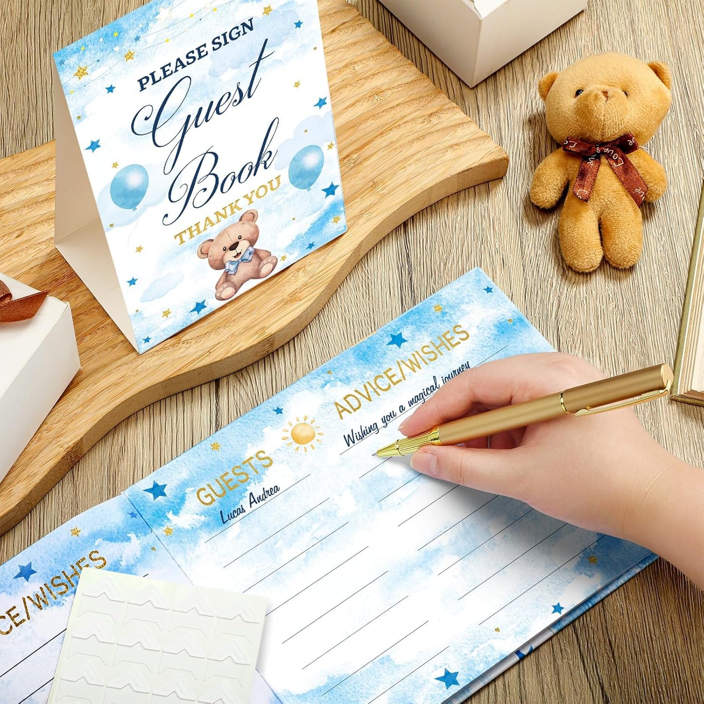 Fuyoooo 27 Pcs Safari Animal Baby Shower Guest Book Set Baby Shower Sign in Guest Floral Book Place Table Cards with Gold Pen Adhesive Photo Corner for Birthday Party