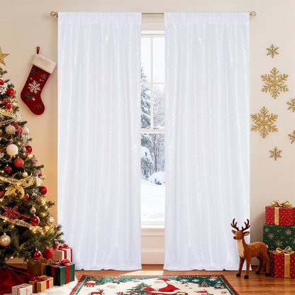 Poise3EHome Black Sequin Backdrop Curtains, 2 Panels 2FTx8FT Glitter Photo Booth Backdrop for Halloween Birthday Bachelorette Wednesday Twilight Party Decorations