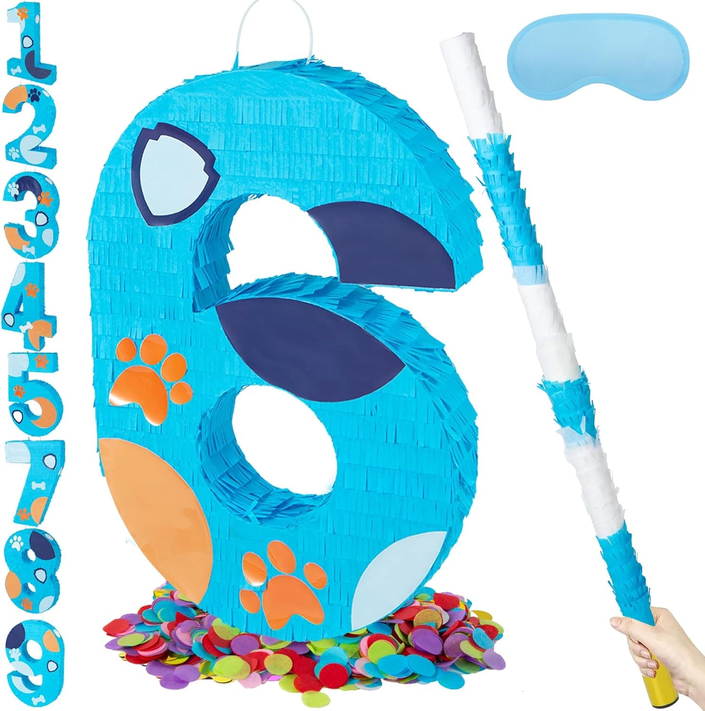 PCFING 20 Inch Dog Paw Number 1 Piñata with 30 Inch Piñata Stick Blindfold Confetti for Boy Girl Adults Birthday Party Decorations, Anniversary Celebration, Fiesta