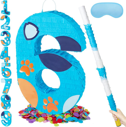 PCFING 20 Inch Dog Paw Number 1 Piñata with 30 Inch Piñata Stick Blindfold Confetti for Boy Girl Adults Birthday Party Decorations, Anniversary Celebration, Fiesta