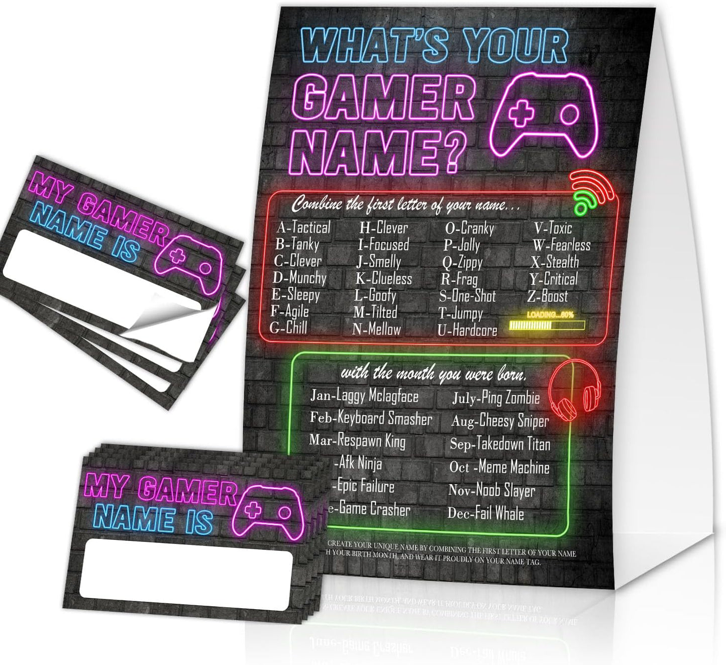 Gamer Birthday Party Decorations, Funny Video Game Party Night Favors Set,What's Your Gamer Name Perfect for Birthday Party Baby Shower Activities(31pcs)