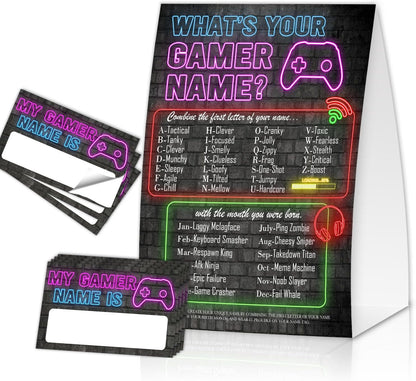 Gamer Birthday Party Decorations, Funny Video Game Party Night Favors Set,What's Your Gamer Name Perfect for Birthday Party Baby Shower Activities(31pcs)