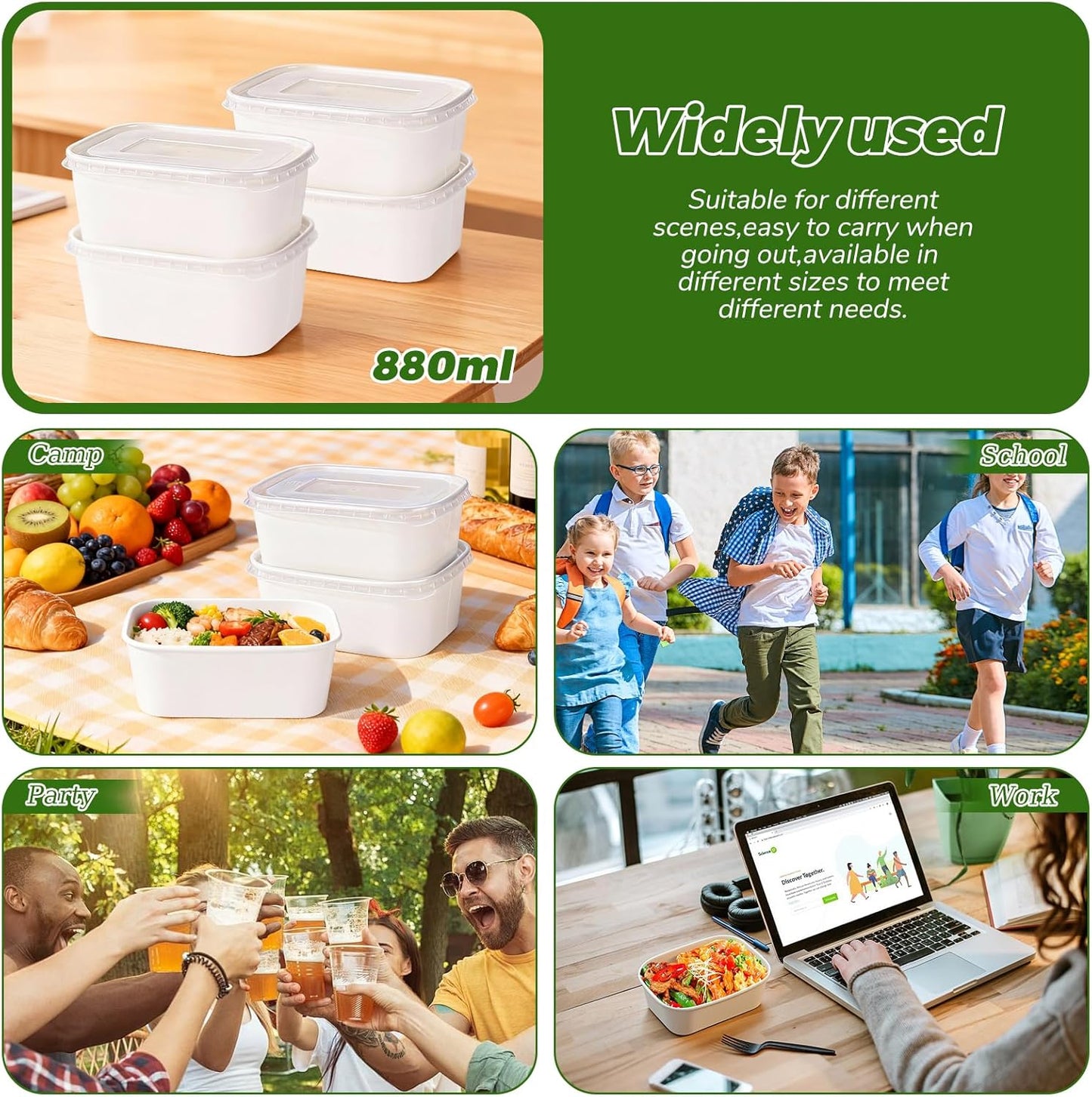 50-Pack 29oz Disposable Kraft Paper Bowls【with Lids and Forks】,Meal Prep Containers Disposable Togo Food Deli Containers for Restaurant Supplies Take Out Containers, Microwave Safe for Hot/Cold Food