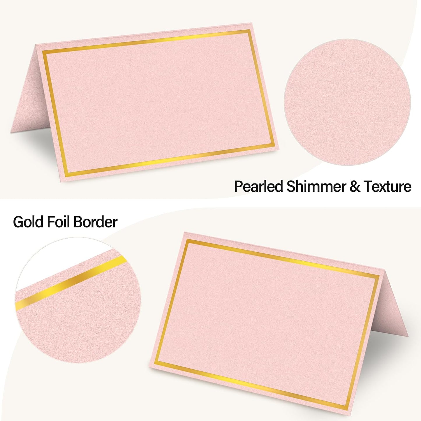 100 Pack Gold Table Cards Place Cards Name Cards for Table Setting, 250g Pearled Table Tents Name Tents, Avery Place Cards for Wedding, Meeting, Party, Reserved Seating Sign (Gold)