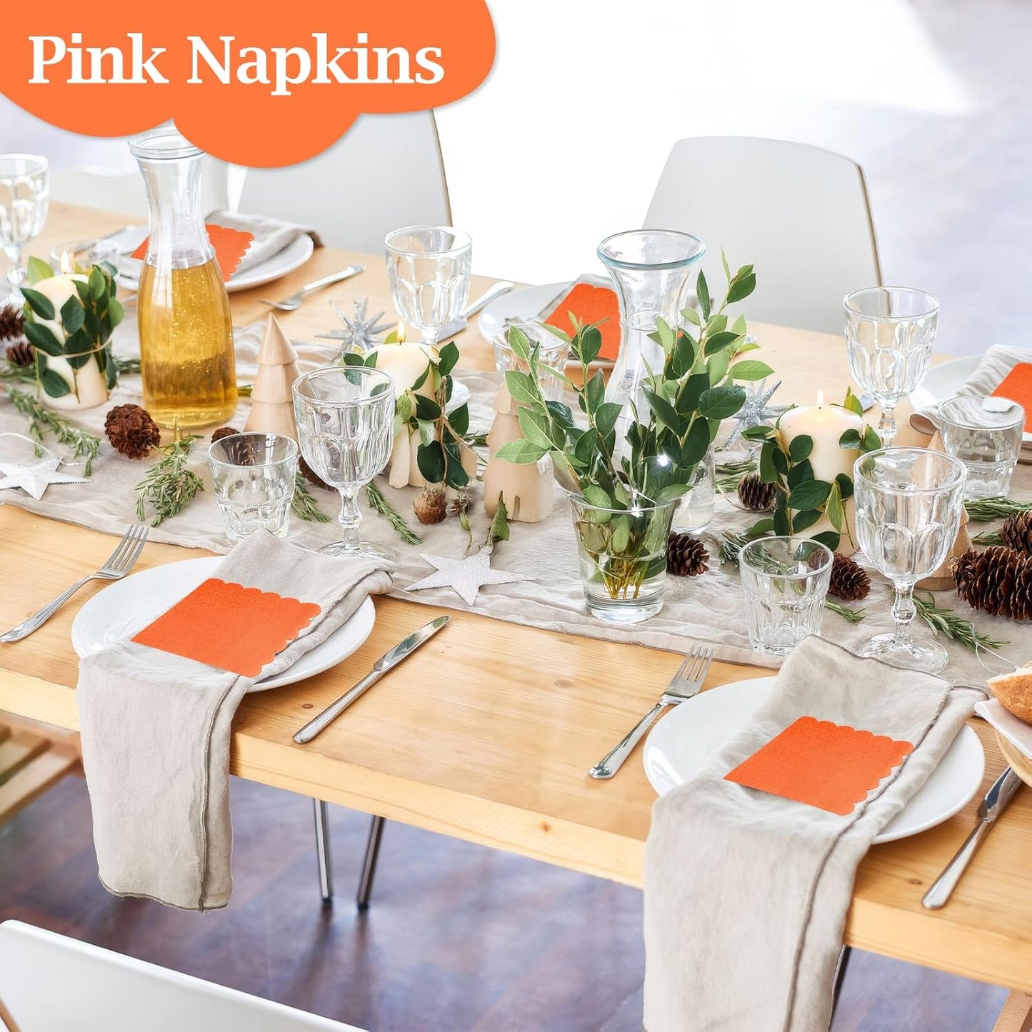 100 Pcs Cocktail Napkins, 2-Ply 5 x 5 Inches Disposable Scalloped Napkins, Thick Premium Dessert Napkins for Party, Wedding, Dinner, Birthday, Anniversary, Festival (Sage Green)
