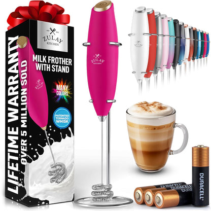 Zulay Kitchen Powerful Milk Frother Wand With Duracell Batteries - Ultra Fast Handheld Drink Mixer - Electric Whisk Foam Maker for Coffee, Lattes, Cappuccino & Matcha - Z1 Motor - Black - Colors B
