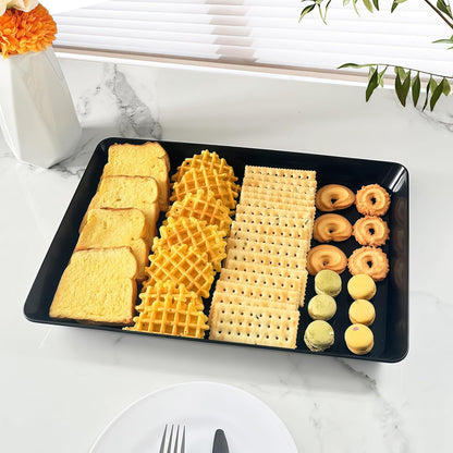 Serving Tray Platter, 4 Pack Food Tray for Veggie Fruit Snack Dessert Cookie Cheese, Food Trays for Party Supplies Display, Plastic Platters for Serving Food, Large White Trays, BPA Free