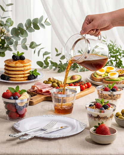 Nervure 120PCS Gold Plastic Cups - 9Oz Gold Rimmed Plastic Cups - Heavy Duty Disposable Clear Cup with Gold Rim Perfect for Weddings, Receptions & Parties