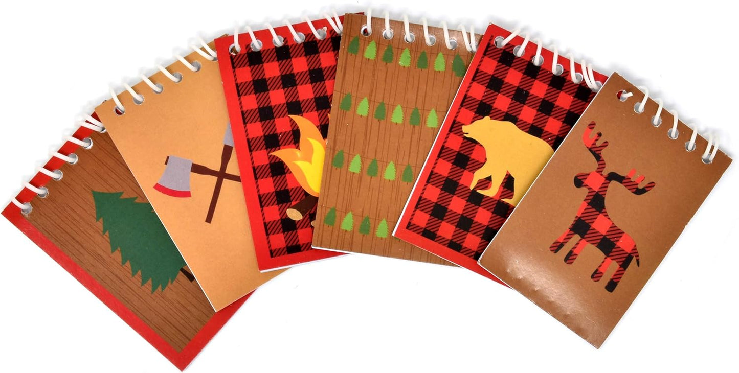 Gift Boutique 48 Woodland Camping Mini Notepads Forest Animal Theme Bear Deer Campfire Spiral Notebooks for Kids Birthday Party Favors Handouts