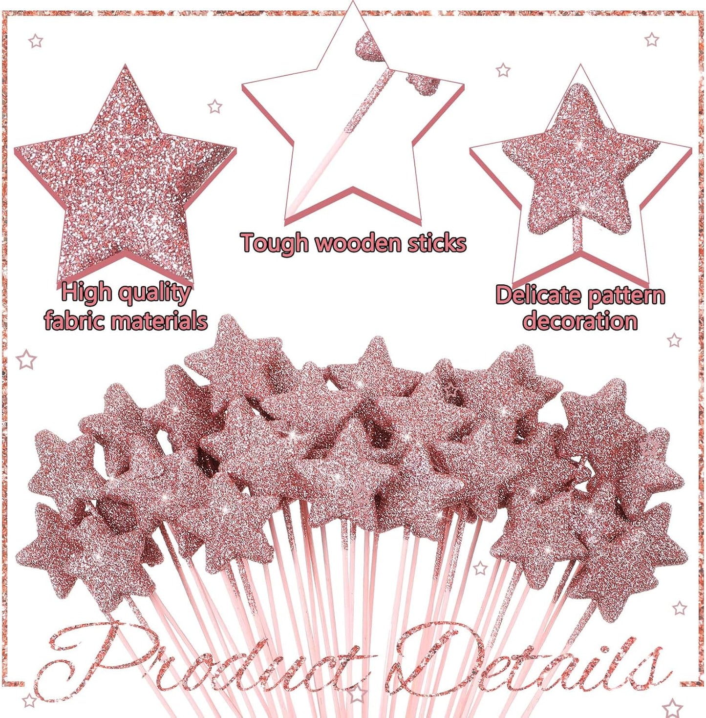 Suzile 60 Pcs Golden Star Floral Pick 8'' Star Centerpiece Table Decor Gold Glitter Craft Stick Sparkly Foam Stem for Floral Arrangement Wreath Wedding Bridal Baby Shower Birthday Stars Arrangement