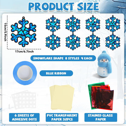 QOUBAI 32 Sets Stars Suncatchers Craft Back to School DIY Stained Glass Window Patriotic 4th of July Paper Craft Home School Classroom Decor Kid Birthday Gift Creative Art Activity Game - Colors A