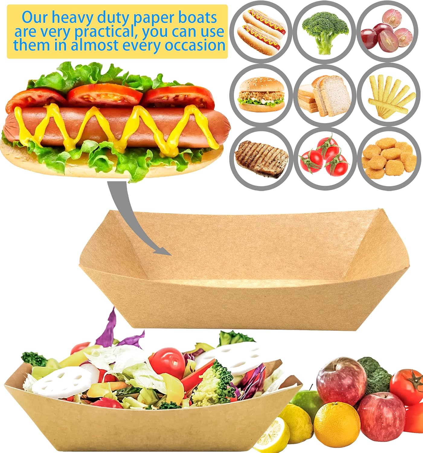 100 Pack 3lb Paper Food Trays,Disposable Greaseproof Kraft Checkered Carnival Food Serving Take Out Basket Tray Boat for Snacks Fries Nachos Popcorn Hot Dogs Carnival Wedding Party Picnic