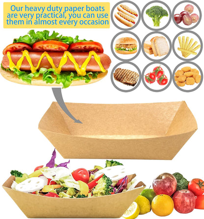 100 Pack 3lb Paper Food Trays,Disposable Greaseproof Kraft Checkered Carnival Food Serving Take Out Basket Tray Boat for Snacks Fries Nachos Popcorn Hot Dogs Carnival Wedding Party Picnic