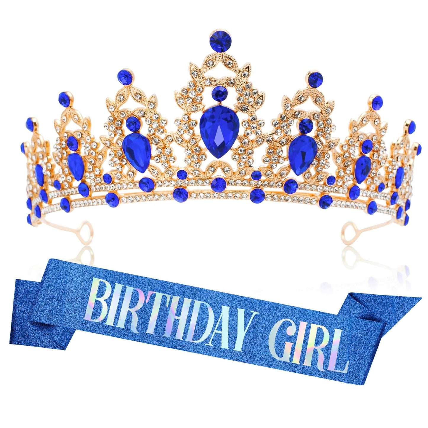 Silver Birthday Crown Headband with Sash for Women - Rhinestone Tiara for Birthday Parties