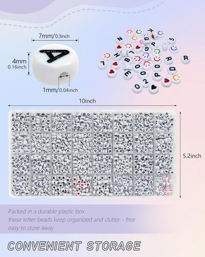 Amaney 1400pcs Glow Letter Beads, Heart Beads Whit Elastic Beading Cord,4x7mm Round Acrylic Alphabet Beads for Friend Bracelet Jewelry Making