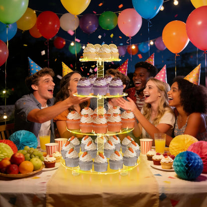 YestBuy Cupcake Stand with Yellow Led Lights, 4 Tier Cupcake Stand for 50 Cupcakes, Acrylic Cupcake Tower Stand, Clear Tiered Cupcake Holder for Birthday Cady Bar Décor Weddings, Parties Events