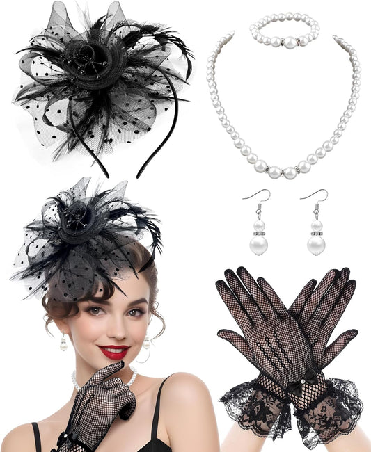 5Pcs Fascinators Hat for Women Tea Party Veil Mesh Headband Feather Hat for Women Veil Tea Party Hats