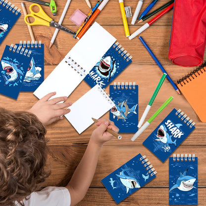 Pajean 24 Pack Mini Shark Notebooks Memo Spiral Tiny Notepads Shark Theme Pocket Notepads Under The Sea Animal Hardcover Notebooks for Kids Classroom School Rewards Gifts Birthday Party Supplies