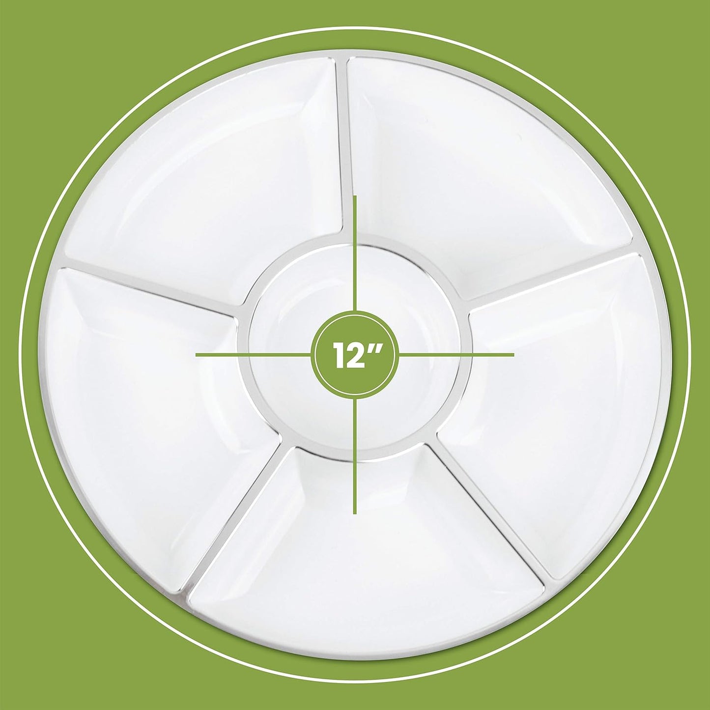 Plasticpro 6 Sectional Round Plastic Serving Tray/Platters Clear Pack of 2