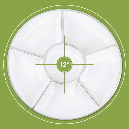 Plasticpro 6 Sectional Round Plastic Serving Tray/Platters Clear Pack of 2
