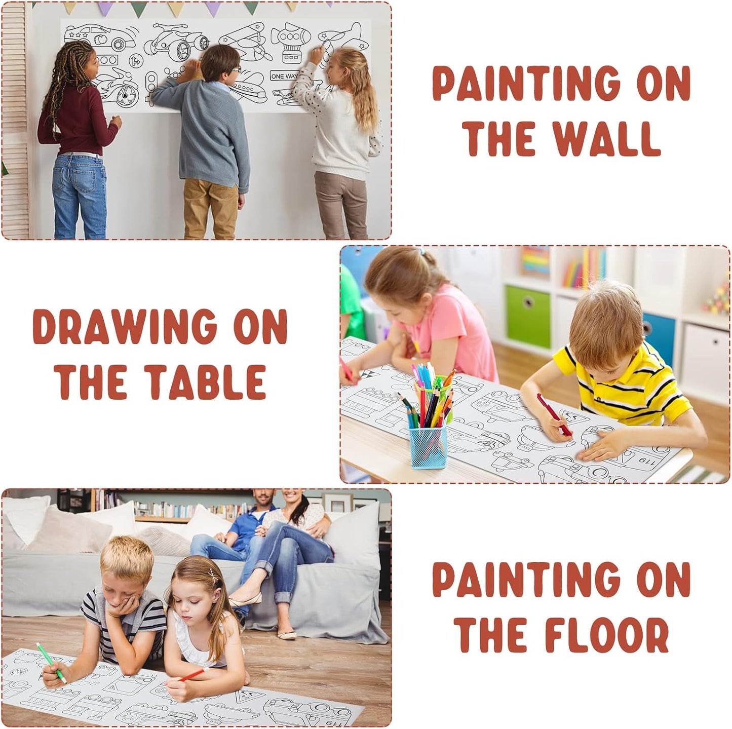2PCS Children's Drawing Roll, Coloring Paper Roll for Kids Gift, 120 * 11.8 Inches DIY Painting Drawing Paper Roll, Sticky Drawing Paper Roll, Early Educational Toys for Kids (Animal World)