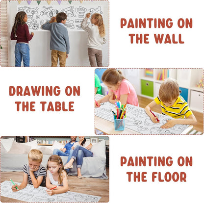 2PCS Children's Drawing Roll, Coloring Paper Roll for Kids Gift, 120 * 11.8 Inches DIY Painting Drawing Paper Roll, Sticky Drawing Paper Roll, Early Educational Toys for Kids (Animal World)