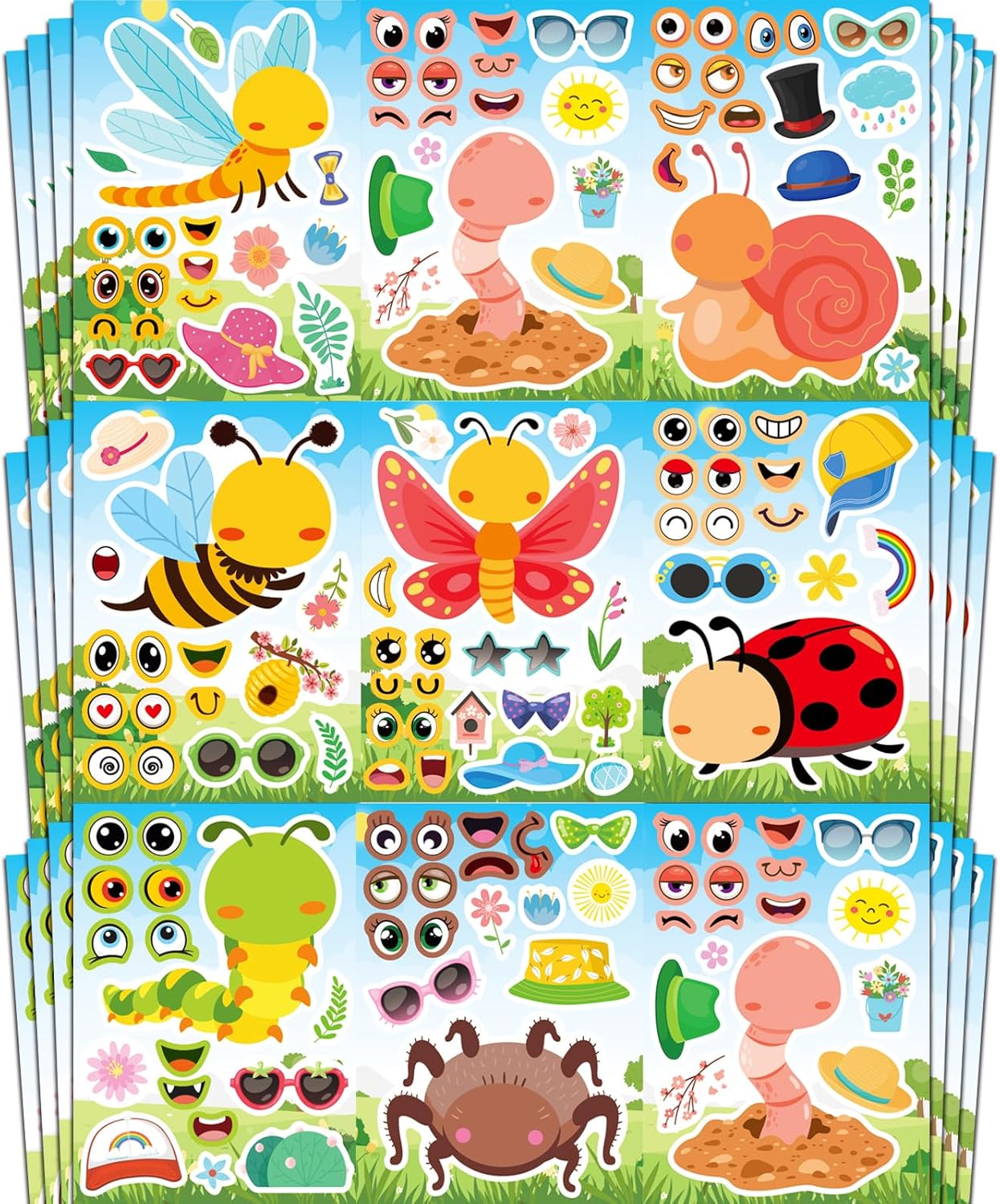 Aowplc 36 Pcs Make-A-Face Sticker Sheets Kids Party Favors Mix and Match Stickers with Dinosaurs, Mermaids, Unicorns, Horses, Farm & Sea Animals for Parties, Birthdays, Classroom Activities & Crafts