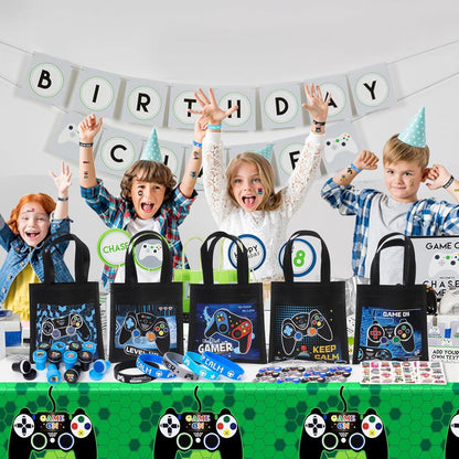 60Pcs Video Game Party Favors Gamer Birthday Party Supplies for Kids Non Woven Bags Silicone Bracelet Stamper Keychain Glow Sticker Game on Gift Goodie Treat Bag Fillers Boy Gaming Party Favors
