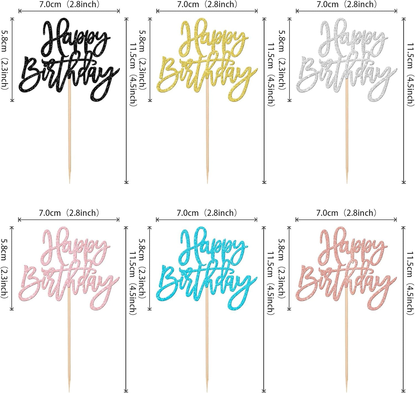 24 PCS Happy Birthday Cupcake Toppers Glitter Picks for Celebrating Anniversary Theme Party Cake Decorations Supplies Gold