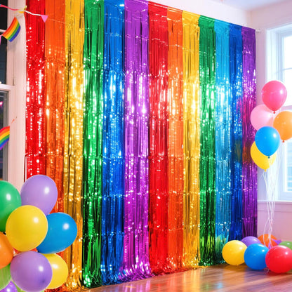 4 Packs Silver Foil Fringe Curtain, Silver Glitter Metallic Tinsel Backdrop for Birthday, Wedding, Baby Shower, Bachelorette, 70s 80s 90s Theme Disco Party, Iridescent Party Decorations Supplies
