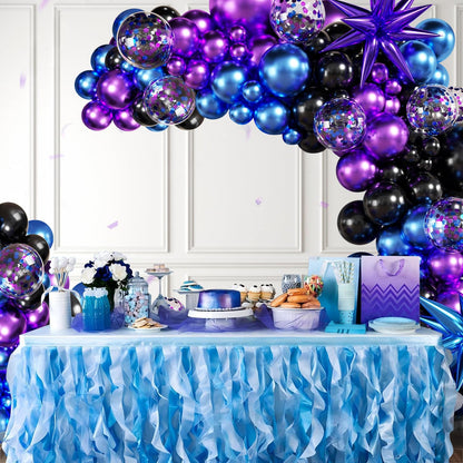 Blue White Silver Balloon Garland Arch Kit, 140Pcs Navy Light Metallic Blue Silver White Confetti Balloons With Stars for Birthday Wedding Birdal Shower Graduation Fathers Day Party Decorations