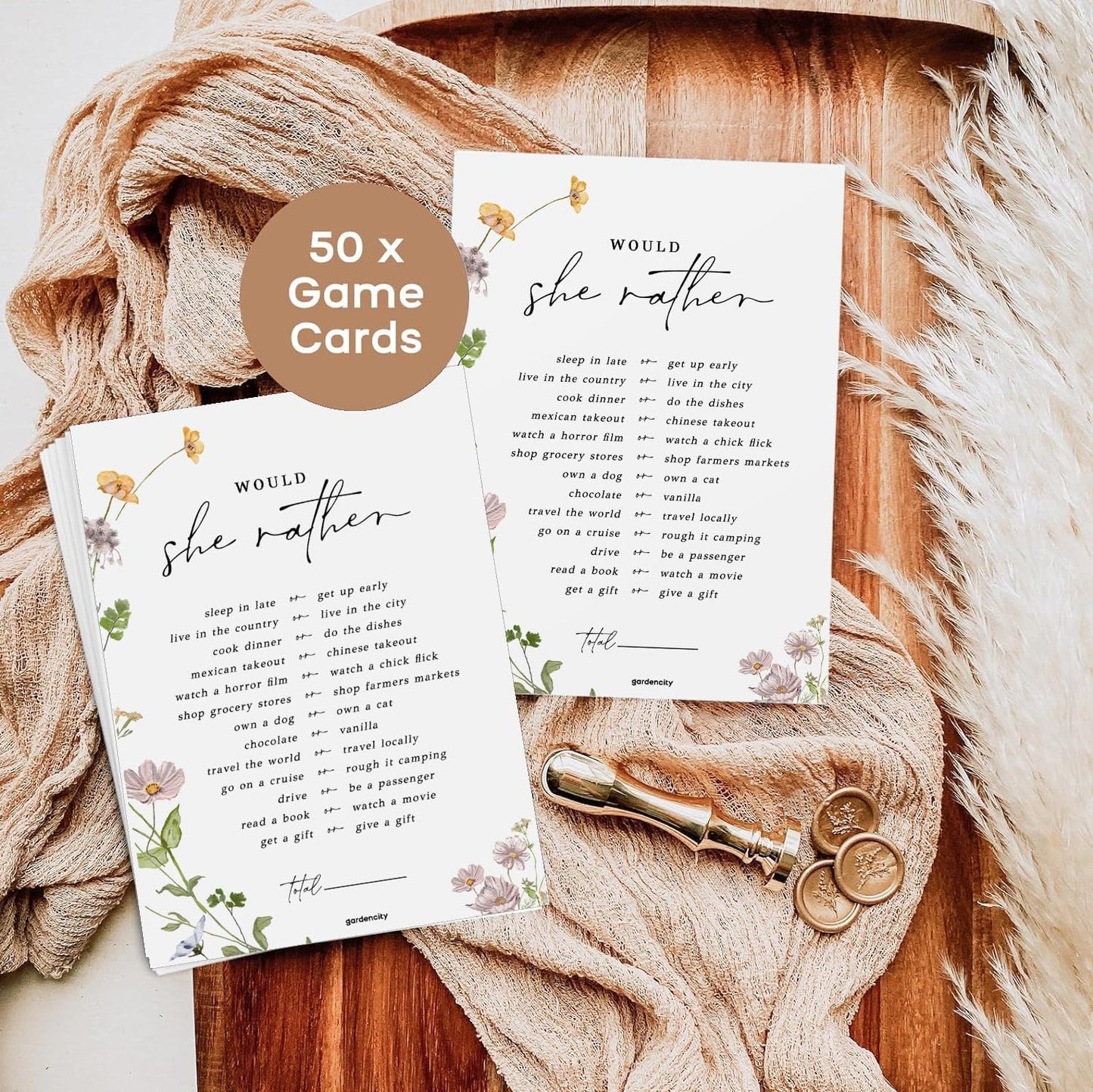 GardenCity Find The Guest Bingo Game Cards, Bridal Shower Games, Baby Shower Bingo, Wedding Game, 50 Cards - Wildflower
