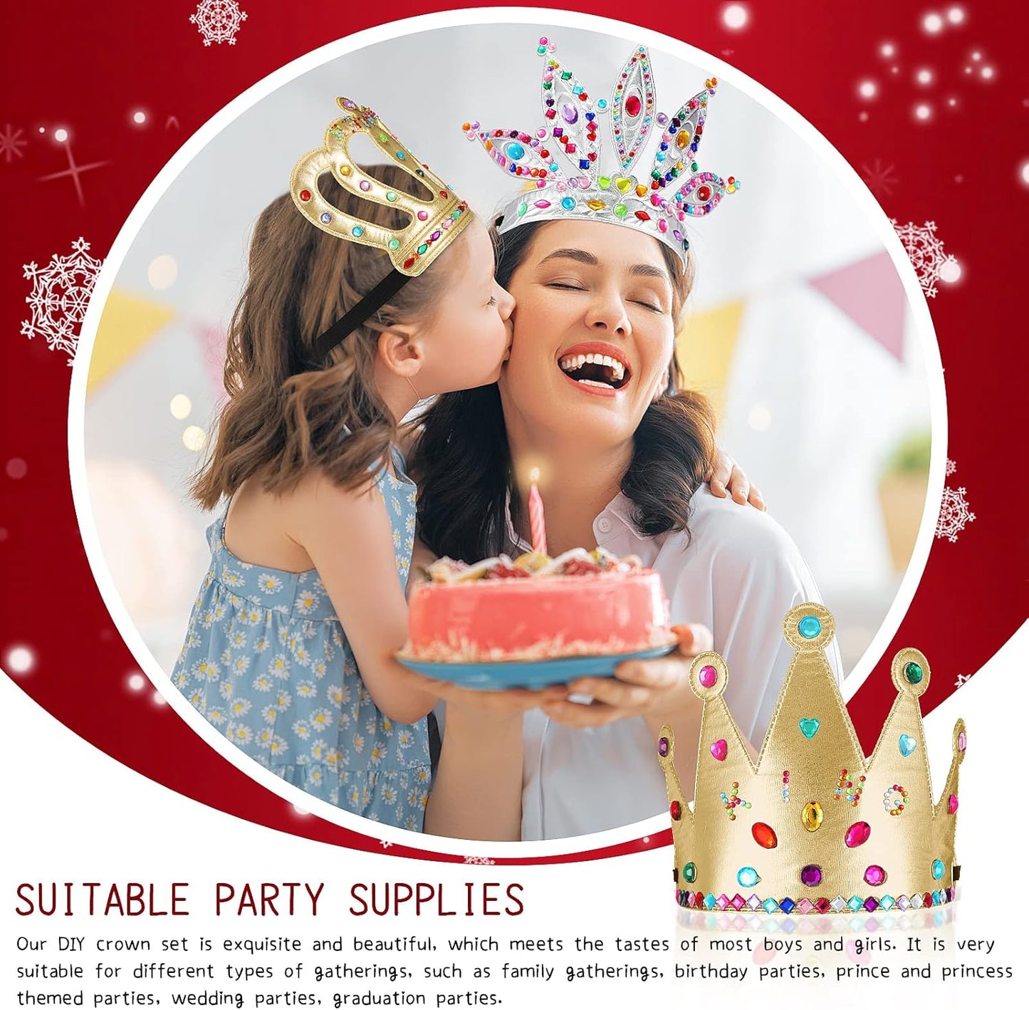 Civaner 17 Pcs Princess Party Crowns Set DIY Tiaras Making Kit for Kids with Diamond Stickers, Party Favors and Supplies