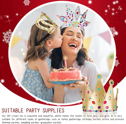 Civaner 17 Pcs Princess Party Crowns Set DIY Tiaras Making Kit for Kids with Diamond Stickers, Party Favors and Supplies