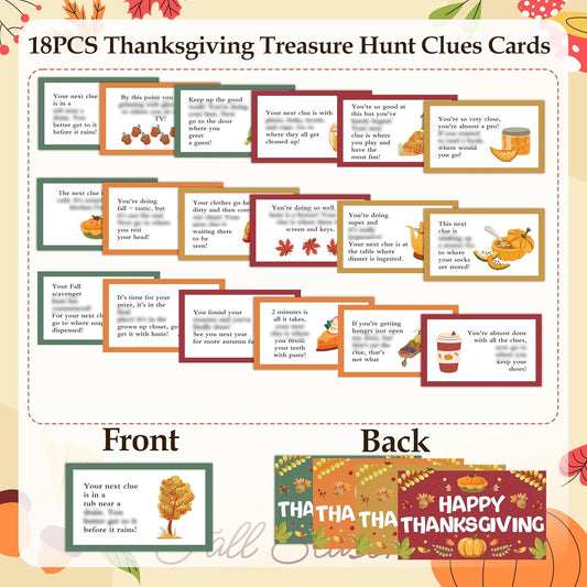 Thanksgiving Scavenger Hunt Clue Cards, Fall Thanksgiving Scavenger Hunt Games for Adults, Autumn Pumpkin Holiday Birthday Party Supplies Activities Outdoor Indoor(18 Cards with Envelopes), 09