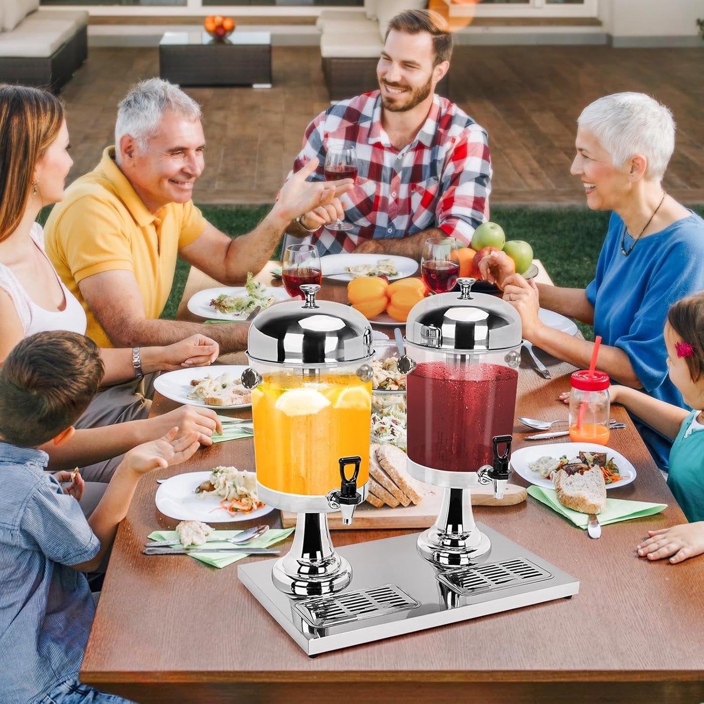 4.4 Gallon/16 L Beverage Dispensers, Stainless Steel Drink Dispenser, PE Beverage Dispensers with Stand Cold Dispenser with Centre Ice Core and Drip Trays for Parties Banquets Picnic