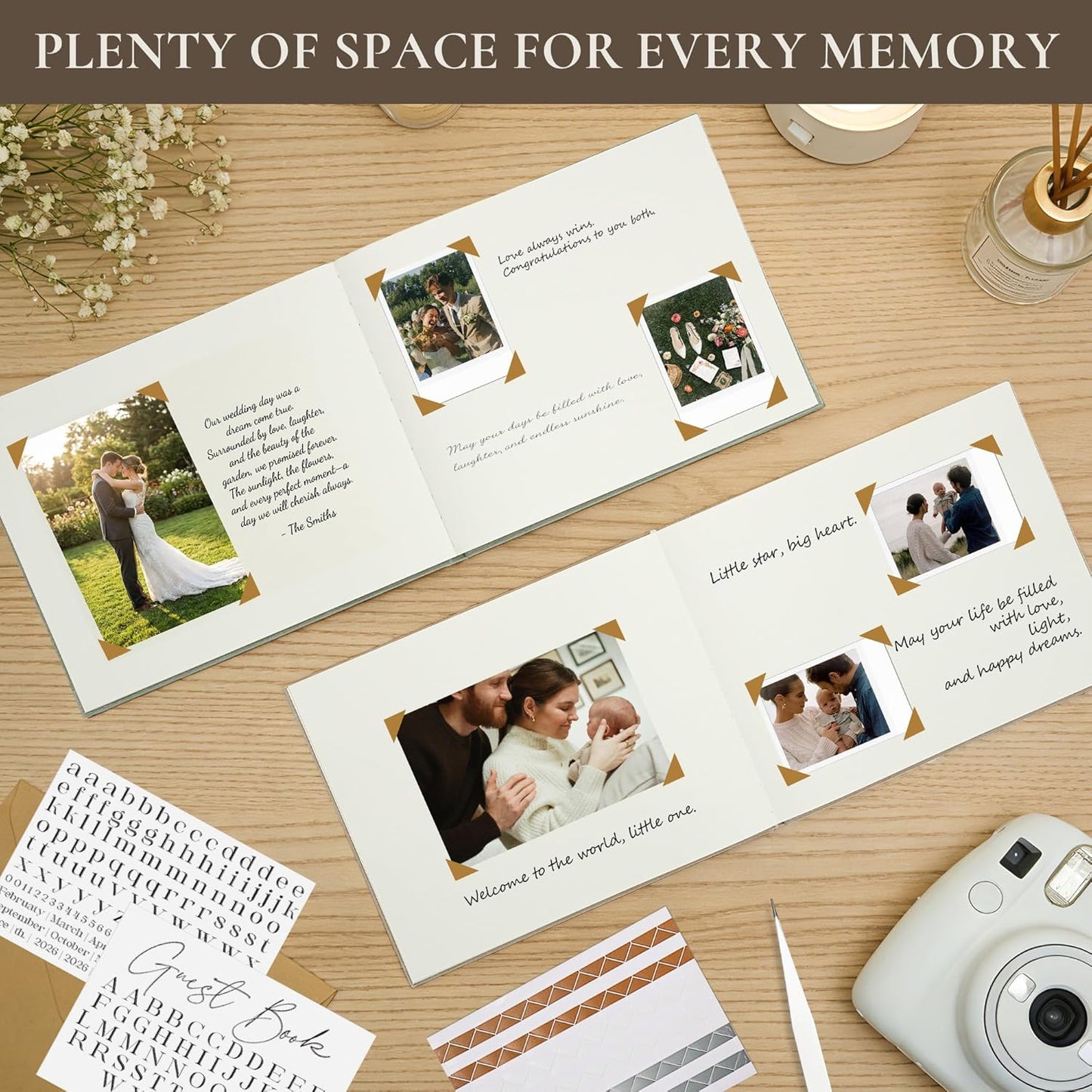 Vienrose Wedding Guest Book Journal, Wedding Registry Must Haves Things with 80 Blank Pages, Linen Photo Guestbook to Sign at Reception Party, Create Your Customizable Memory Album, Dusty Sage Green