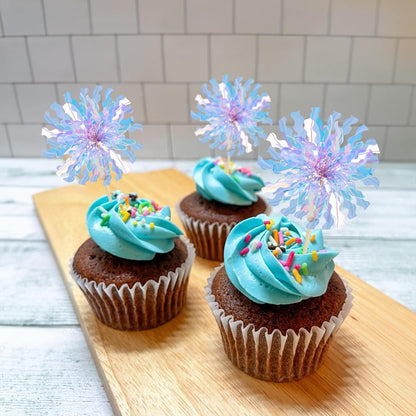 Ephlyn 30Pcs Foil Firework Cupcake Toppers Sparkle Tinsel Cupcake Picks Drink Stirrers Cocktail Food Fruit Toothpicks for Baby Shower Graduation Party Supplies White