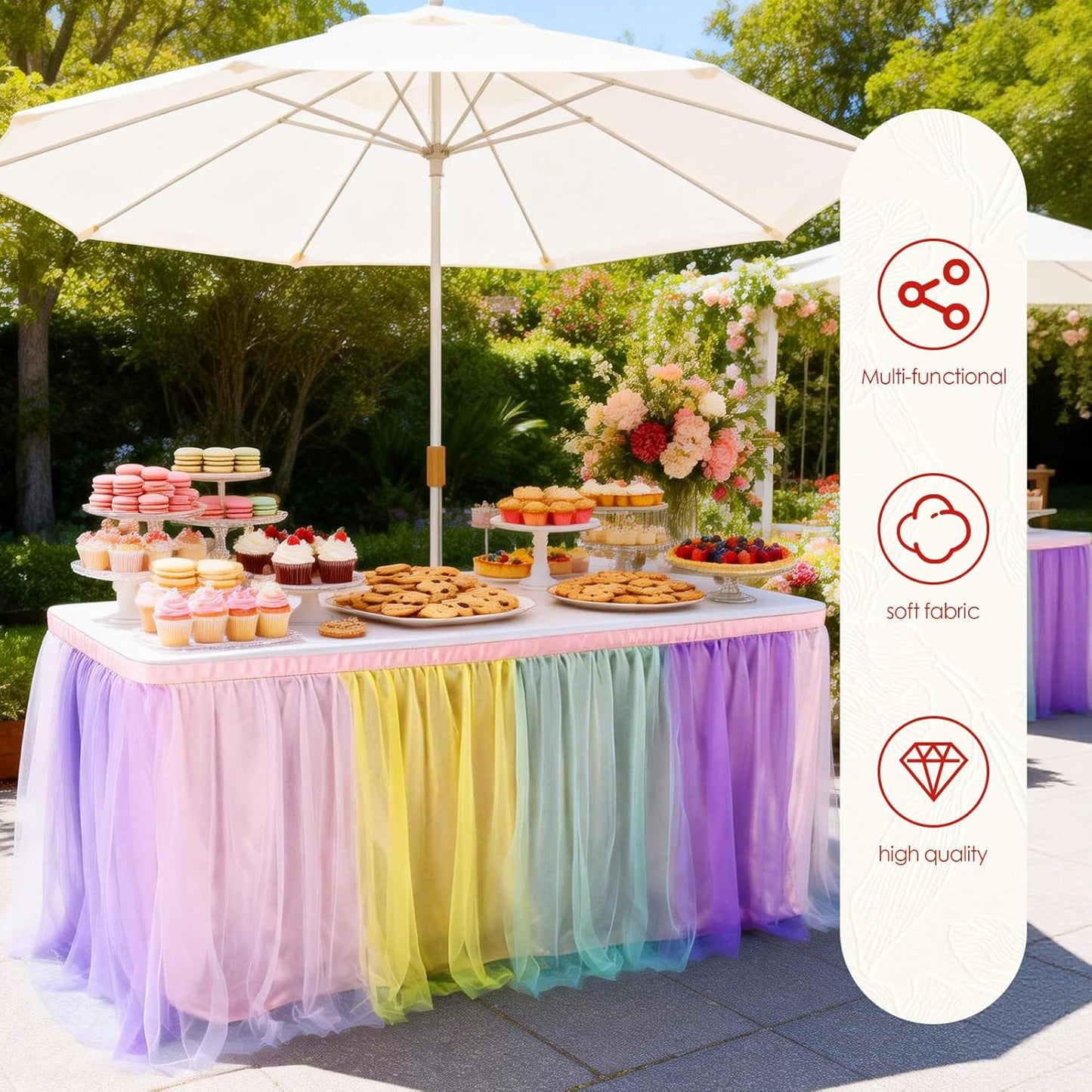 THARAHT Tulle Table Skirt 6FT 180CM Long for Rectangle Tables Round Tables Ruffle Desk Skirt for Princess Girls Birthday Party Cake Dessert Decorations Table Skirt