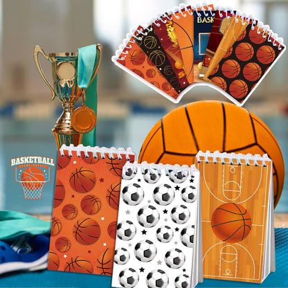 24 Pcs Sports Mini Notepads Basketball Baseball Football Soccer Party Favors Goodie Bag Stuffers Notepads Spiral Mini Notebooks for Teens Teacher Classroom Reward