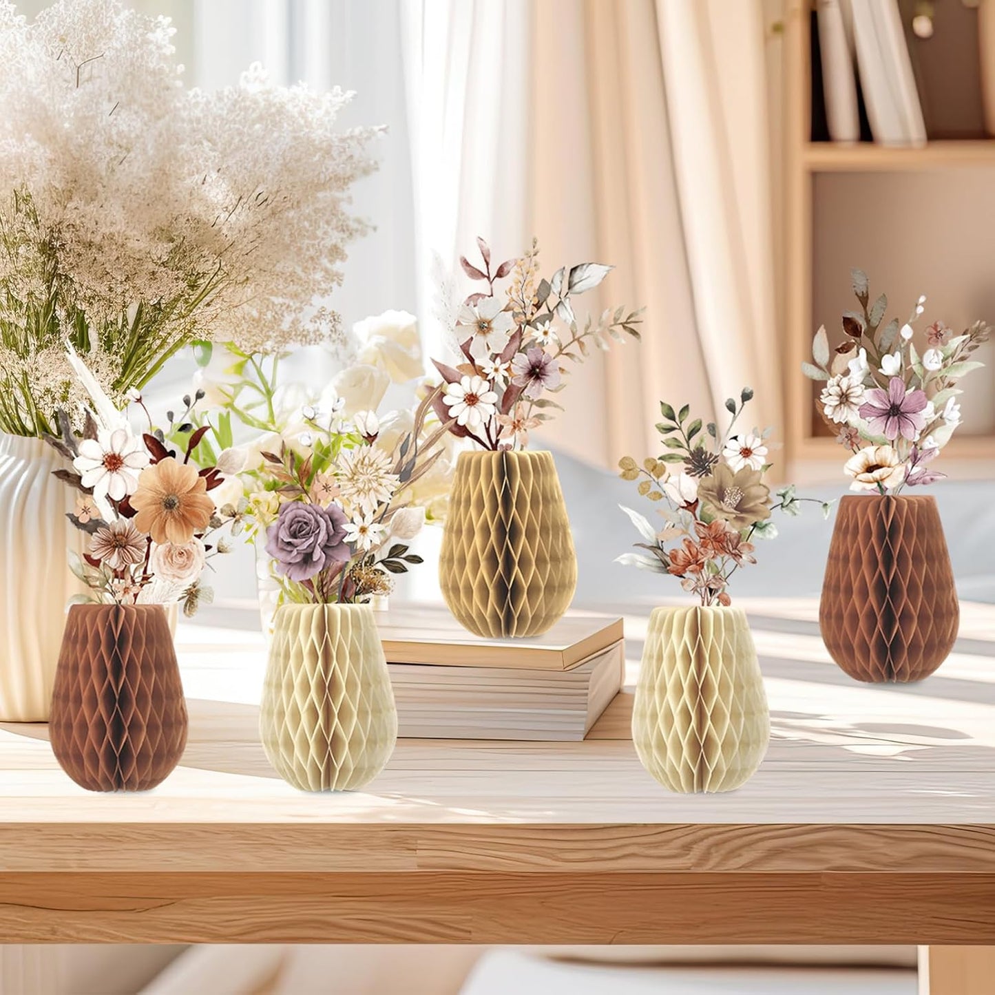 12 PCS Spring Boho Flower Honeycomb Centerpieces for Wildflower Party Table Decorations 3D Boho Floral Table Centerpieces Wildflower Tables Toppers for Wedding Birthday Baby Shower Party Home Decor