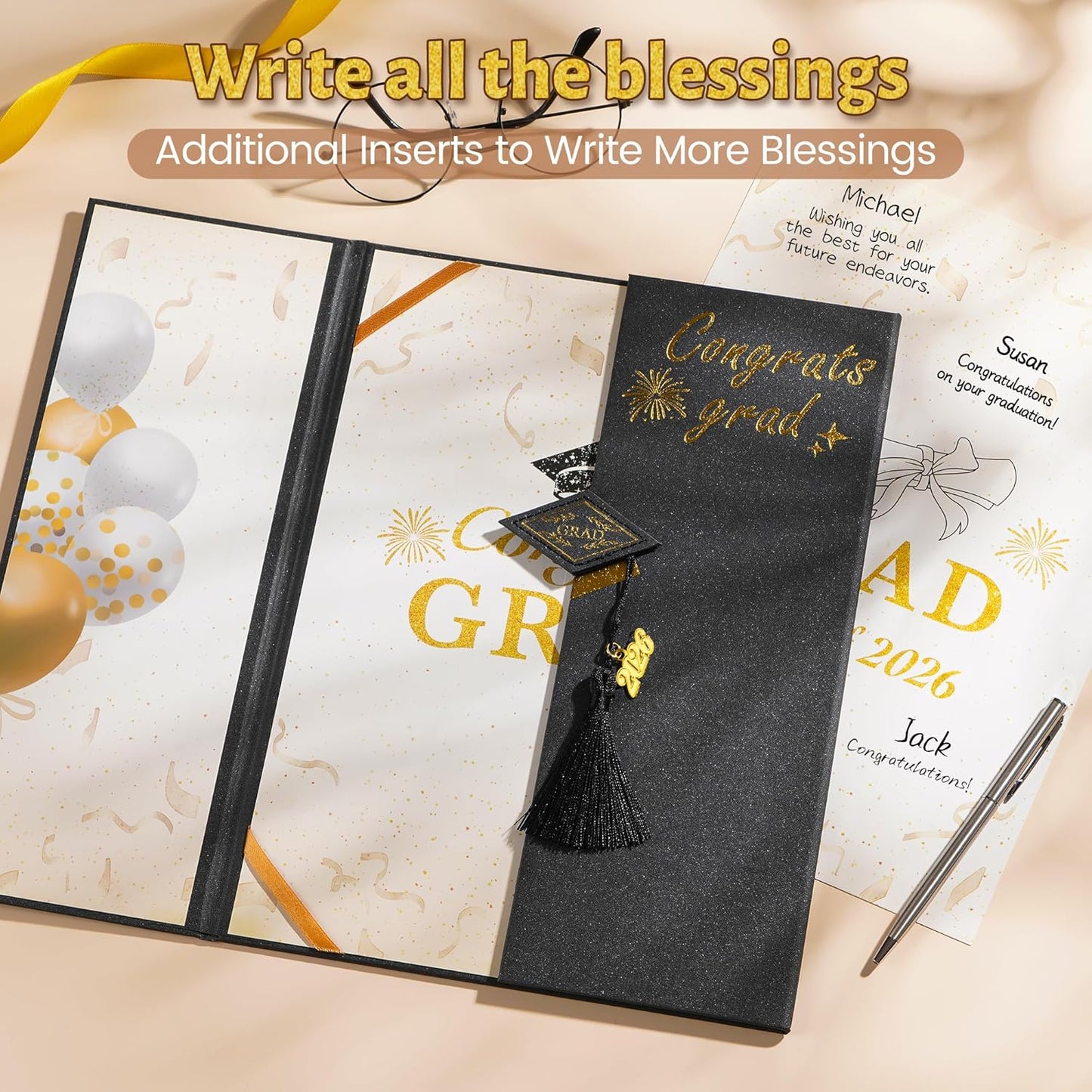 Graduation Decorations 2026 Pink,Graduation Guest Book,Autograph Book with Tassel Class of 2026 Graduate Party Decorations,Graduation Signature Guest Book