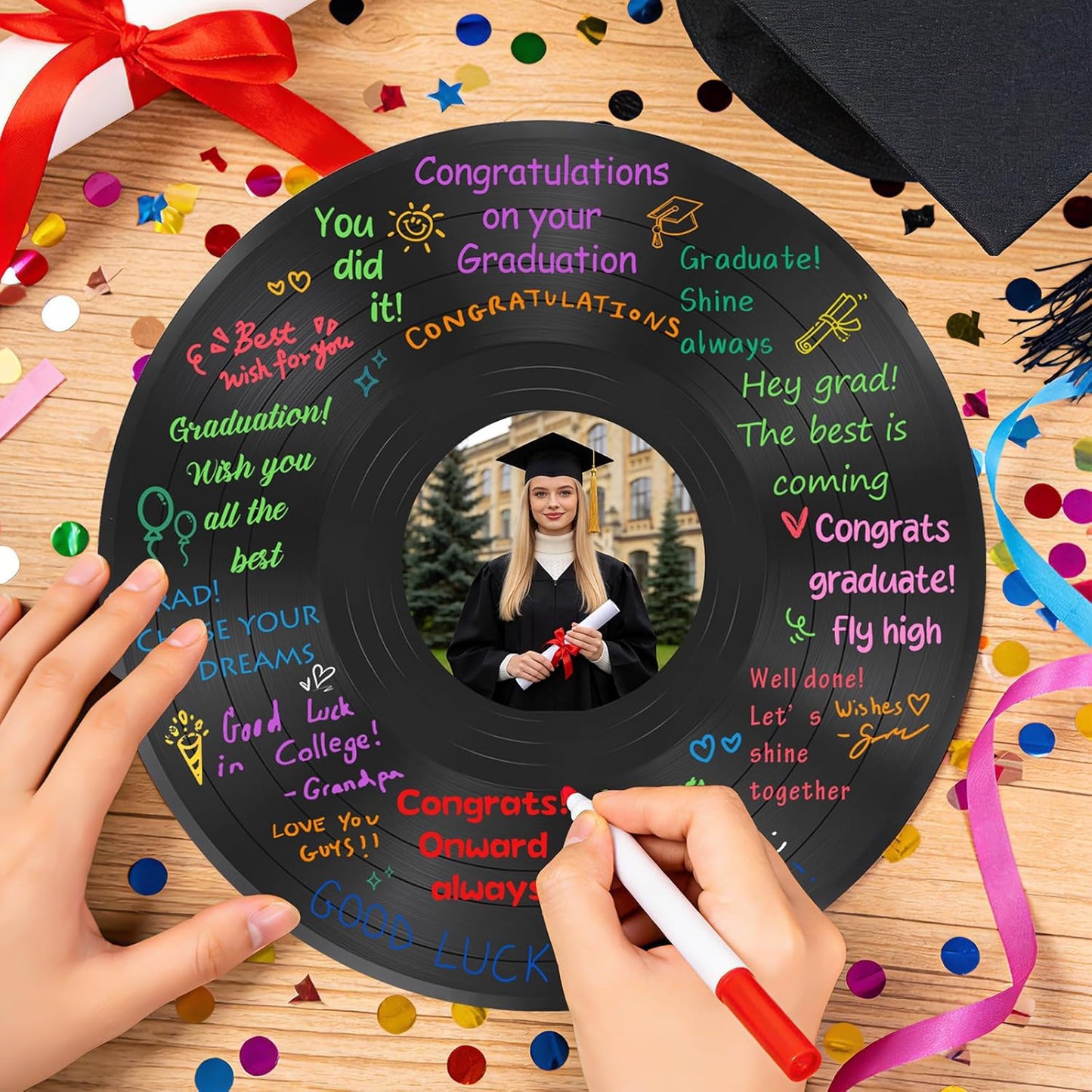 2 Pack Vinyl Record Graduation Guest Book Alternative,Graduation Guest Book Graduation Sign in Book, Congrats Grad Guest Book with Holders Pens Signs for Graduation Party Wedding Birthday