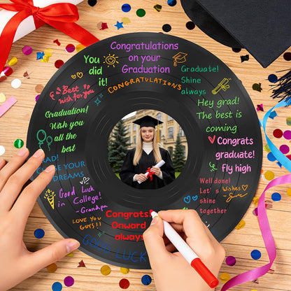 2 Pack Vinyl Record Graduation Guest Book Alternative,Graduation Guest Book Graduation Sign in Book, Congrats Grad Guest Book with Holders Pens Signs for Graduation Party Wedding Birthday