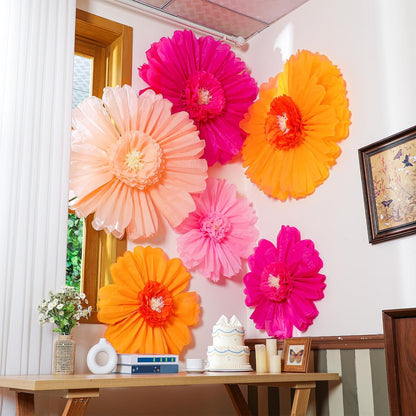 Giegxin 20 Pcs 31.5'', 23.6'', 11.8'', 9.8'' Pink Giant Paper Flower Boho Large Tissue Flower for Wall Pink Pom Pom Floral Decoration for Wall Wedding Bridal Shower Classroom Tea Party Birthday Decor