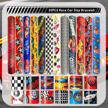 CZWXOXO 74 Pcs Racing Theme Party Favors 24 Pcs Slap Bracelets 50 Pcs Stickers Racing Birthday Party Decorations，Classroom Rewards Supplies