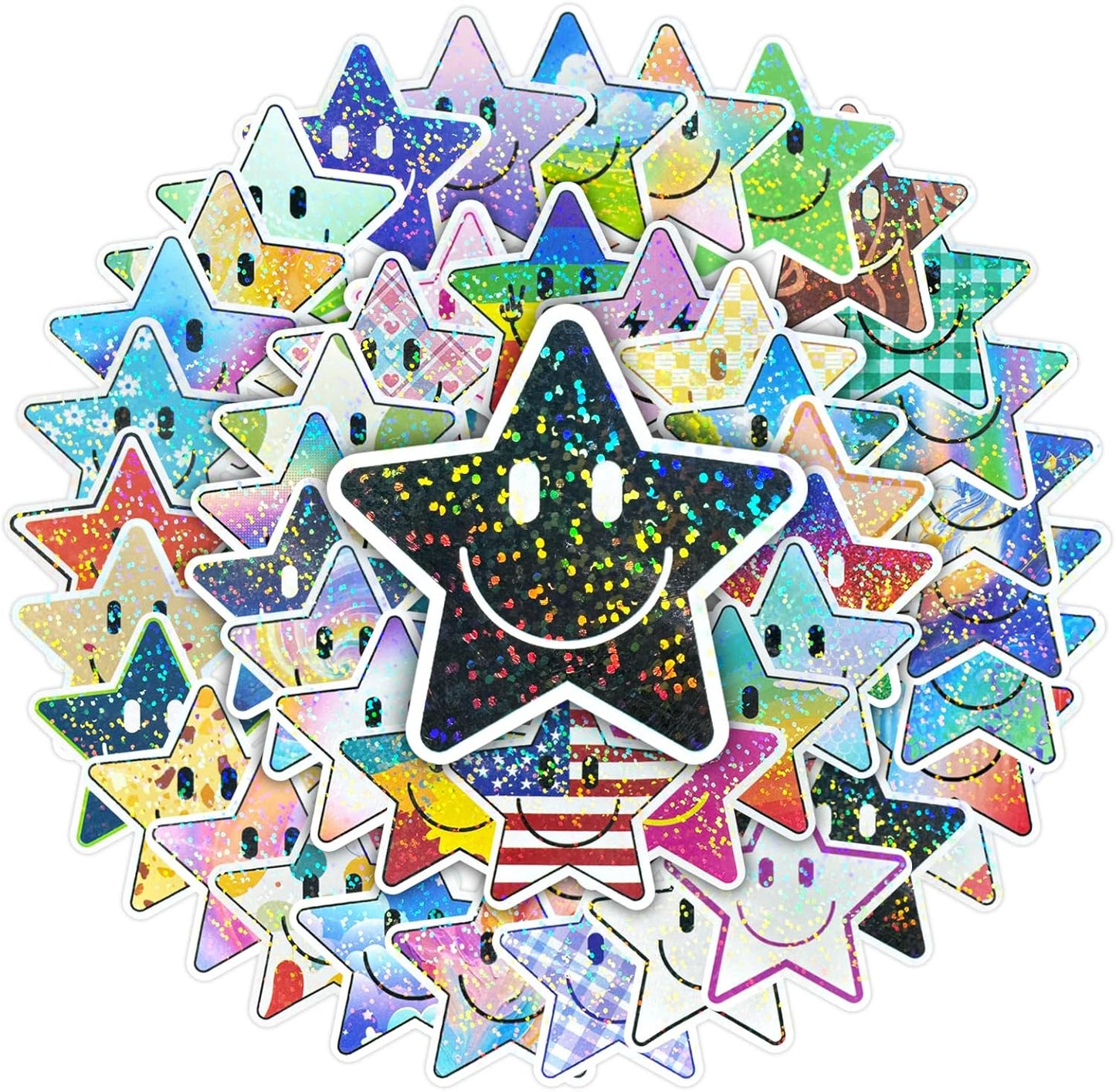 50PCS Smiling Stickers, Cute Water Bottle Stickers for Kids, for Teaching Rewards, Notebooks, Stationery, Luggage, Cartoon PVC Happy Stickers